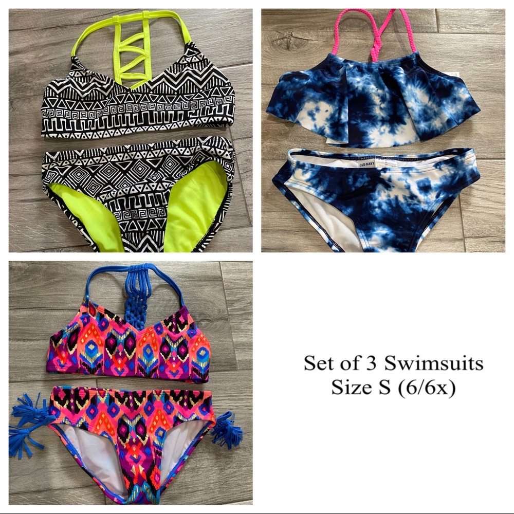 Bundle of 3 Girls Swim suits size S (6/6X)